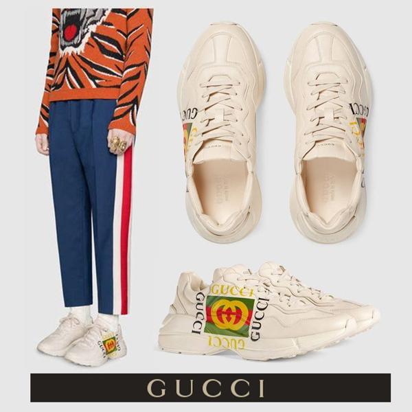 18-19AW GUCCI グッチスーパーコピー 斬新でインパクト抜群 アイボリーレザースニーカー 500878 DRW00 9522